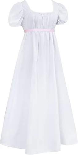 Vista 2 de HEQU - Vestidos de la época de la Regencia para mujeres, con satén, faja fruncida, vestido imperio, vestido de cintura