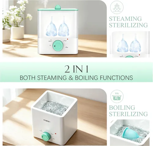 Vista 3 de YTYOMUR Tazas Menstruales con Esterilizador, 2 Tazas de Período Reutilizables para Mujeres, Alternativa al Tampón y a la Toalla, Taza Femenina