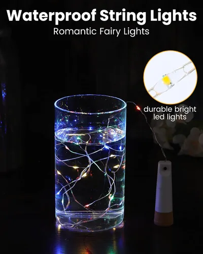 Vista 6 de tuhood Luces de botella de vino con corcho, paquete de 4 20 luces LED recargables con modo de luces múltiples, para decoraciones de Halloween