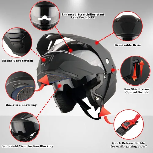 Vista 5 de 1Storm Nuevo Casco Modular de Cara Completa para Motocicleta con Doble Visera Abatible: HJK910 DSPORT