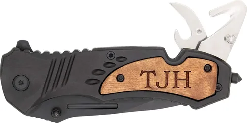 Vista 7 de Palmetto Wood Shop - Cuchillo de bolsillo grabado profesionalmente - Regalos personalizados para hombres, cuchillo al aire libre para caza, camping