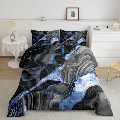 Vista 32 de Juego de edredón de mármol negro individual, ropa de cama dorada agrietada para adultos, hombres y mujeres, juegos de edredón de textura metálica