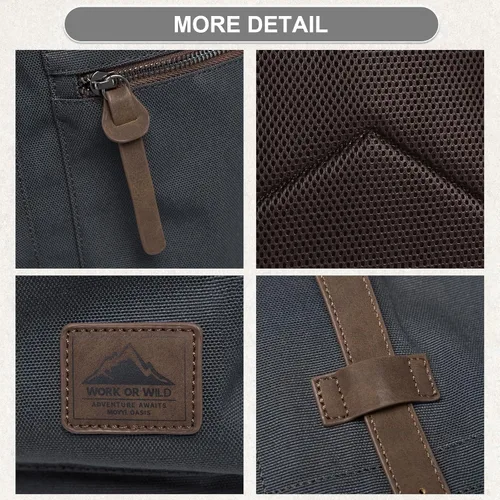 Vista 5 de MOYYI Mochila de lona para hombre para laptop de 13 a 17.3 pulgadas, mochila vintage duradera con ribete de cuero para uso diario, universidad