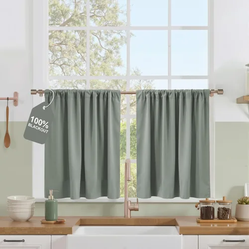 Vista 21 de NICETOWN Biscotti - Cortinas de cocina beige de 36 pulgadas de largo, bolsillo para barra, 100% opacas, casuales y relajantes, tratamientos