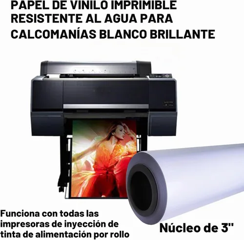 Vista 3 de Rollo de papel adhesivo de vinilo blanco brillante imprimible de 17 x 100