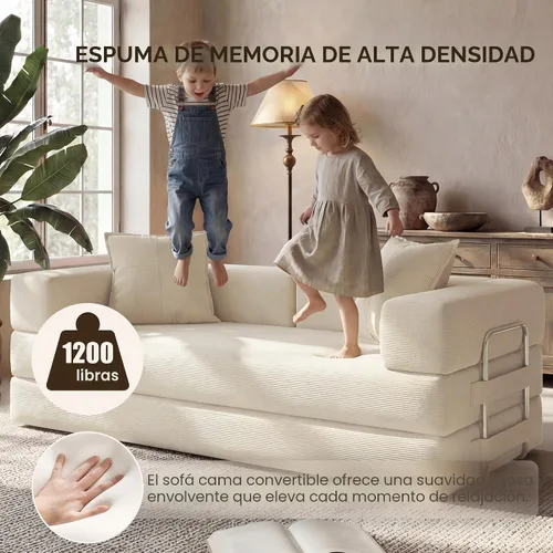 Vista 7 de GRUSIGN Sofá cama convertible 5 en 1 de 78 pulgadas, pana deshuesada, color Beige