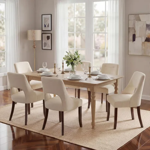 Vista 10 de UVV Juego de 2 sillas de comedor de madera, sillas de comedor modernas de mediados de siglo tapizadas en tela para cocina y comedor, silla de cena