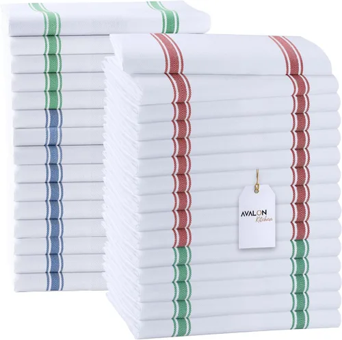 Vista 13 de Paquete de 30 paños de cocina de 100 % algodón con rayas azules, paños de cocina de 15 x 25 pulgadas, paños de cocina para lavar platos, trapos