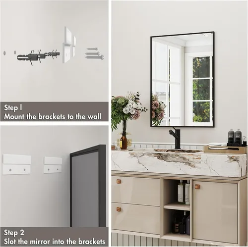 Vista 5 de [Usado] Espejo de baño con marco negro mate, espejo rectangular de tocador de 55 x 30 pulgadas, espejo de pared rectangular grande, antioxidante
