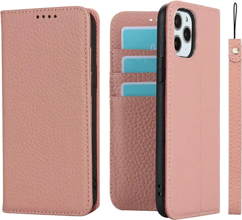 Vista 13 de iCoverCase Compatible con iPhone 11 Pro Max, funda magnética de piel auténtica con bloqueo RFID, correa para la muñeca y ranuras para tarjetas, Verde