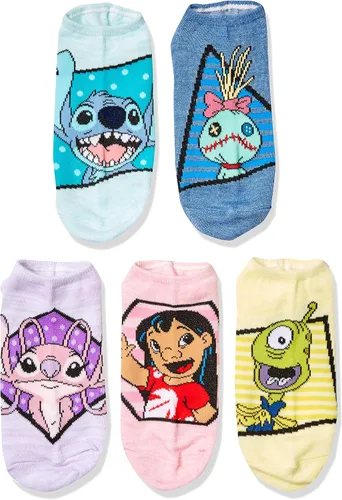 Vista 8 de Disney Women's Lilo & Stitch 5 Pack No Show Socks Surtido azul pastel