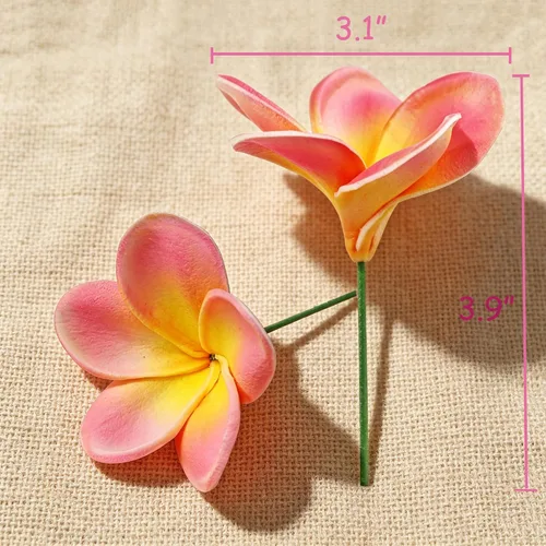 Vista 2 de 10 flores artificiales de plumeria con tallo, albaricoque