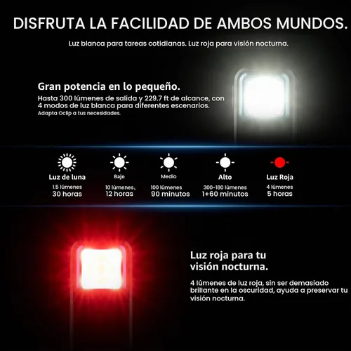 Vista 3 de OLIGHT Oclip linterna recargable EDC de 300 lúmenes con fuentes duales, luz de bolsillo compacta con clip, conveniente carga USB C, luces magnéticas