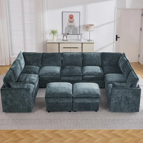 Vista 47 de Otomana cuadrada grande de 27 pulgadas con almacenamiento, reposapiés tapizado moderno con patas antideslizantes para sofá, mesa de café, sala