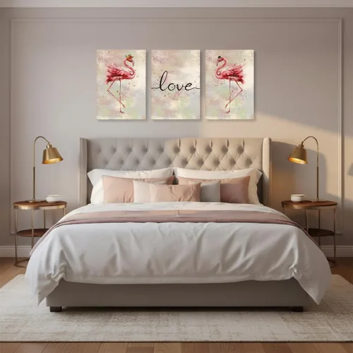 Vista 6 de Conipit Lienzo decorativo de flamenco para sala de estar, impresiones de imagen rosa, arte de amor, pintura romántica de flamenco, decoración
