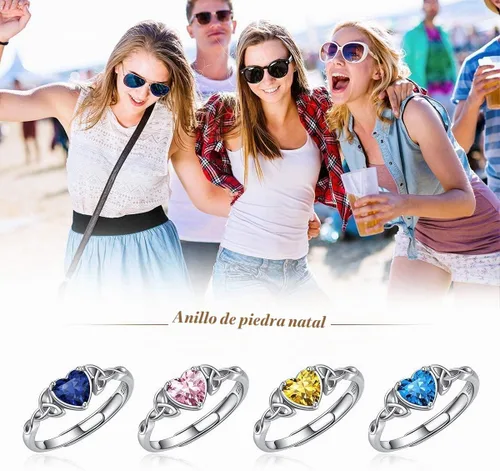 Vista 8 de ChicSilver Anillo de promesa de plata de ley 925 con nudo celta/corazón Claddagh en forma de corazón con piedra natal para mujer
