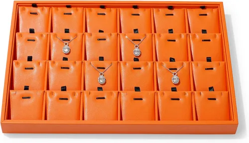 Vista 10 de Bandeja de exhibición plana de la joyería del cuero de la PU para el Naranja