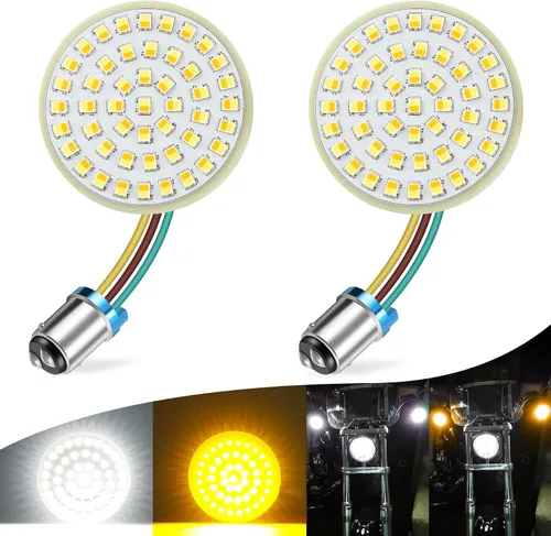 Vista 8 de LivTee Señales de giro delanteras extremadamente brillantes y panel de luces LED Switchback de funcionamiento con base 1157 compatible con Harley