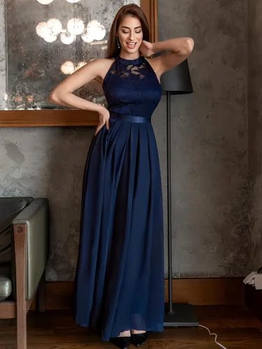 Vista 4 de Miusol Vestido de fiesta de noche de encaje floral vintage con cuello halter para mujer