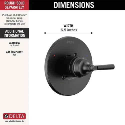 Vista 2 de DELTA FAUCET Saylor T14035-BL - Kit de moldura de válvula de ducha negro mate para sistemas y grifos, reemplazo de mango, mango único Mate negro