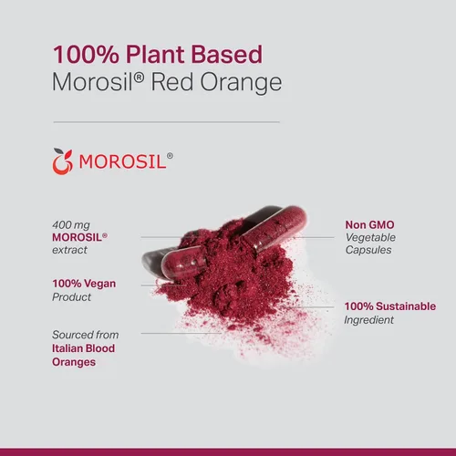 Vista 3 de Morosil: Suplemento antioxidante y nutricional para hombres y mujeres Bienestar y vitalidad Naranja roja Moro Sin OGM, sin gluten, 60 cápsulas