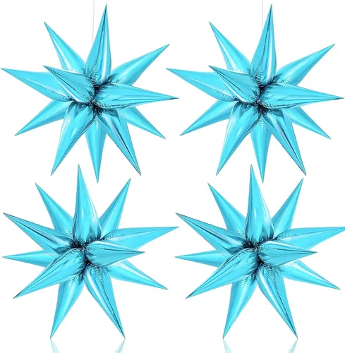 Vista 10 de Globos metálicos de papel de aluminio con forma de cono de estrella en explosión, azul, extragrandes, 26 pulgadas, para decoración de fiestas 2022