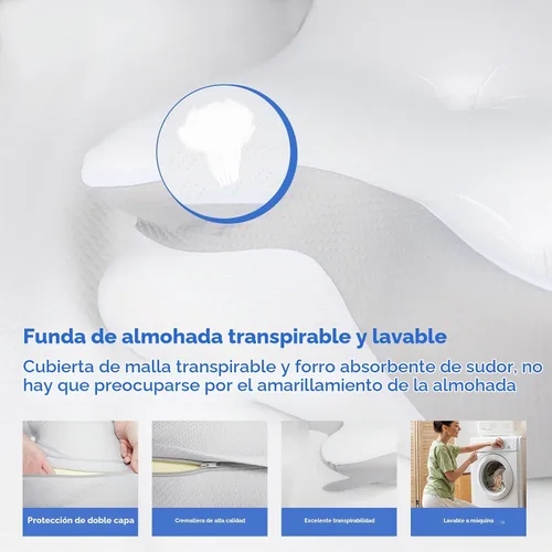Vista 5 de Almohada cervical para aliviar el dolor de cuello – Almohada ergonómica de espuma viscoelástica, almohada refrescante para dormir de lado