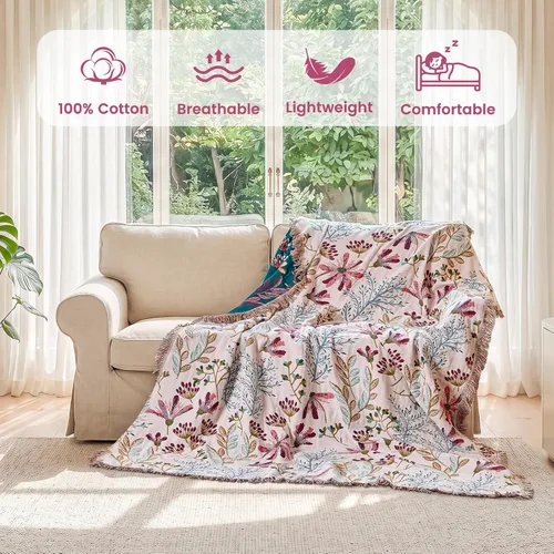 Vista 46 de MSGKV - Manta bohemia/primaveral de algodón para sofá y sala de estar, de gasa acogedora, de 50 x 60 pulgadas 50"x60" Cotton Throw, Woven Bird