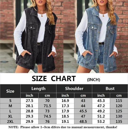 Vista 7 de Chaleco de mezclilla para mujer, de gran tamaño, casual, clásico, sin mangas, con botones, chaqueta vaquera