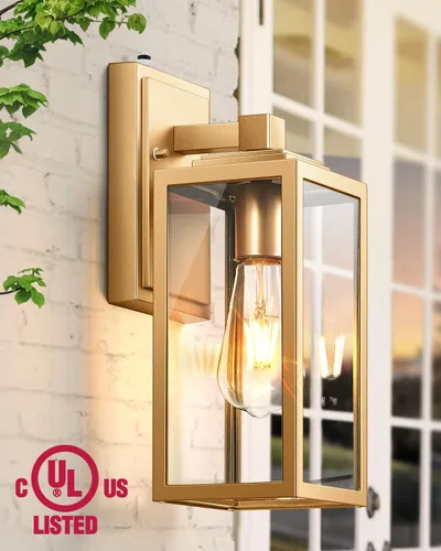 Vista 4 de VIANIS Lámpara de pared dorada para exteriores, sensor de anochecer a amanecer, apliques de montaje en pared exterior linternas luminaria para casa