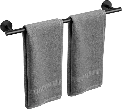 Vista 10 de Toallero negro mate de 18 pulgadas, toallero de baño grueso, toallero montado en la pared, barra de toalla de acero inoxidable SUS304, decoración
