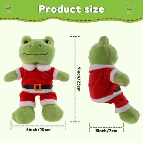 Vista 2 de Furvana Rana Verde de Peluche, Muñeco de Peluche de Rana Suave de 9 Pulgadas, Muñeca de Peluche Kawaii, Lindo Juguetito de Peluche con Ropa, Regalo