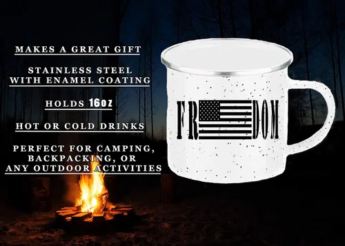Vista 3 de Rogue River Tactical Taza de café esmaltada con bandera de la libertad de los Estados Unidos, regalo para veterano militar o patriótico americano