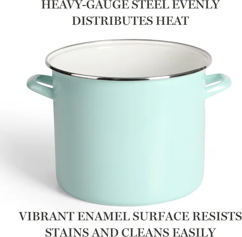 Vista 3 de Martha Stewart Thayer Olla de Caldo de 12 Cuartos de Galón Esmaltada sobre Acero Resistente a Rayones con Tapa – Azul Martha – Olla Duradera de Gran