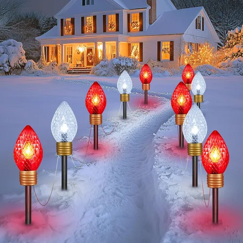 Vista 10 de Strawberry Jumbo C9 Luces de Camino de Navidad para Exteriores - 8.5 Pies 5 Luces LED C9 de Navidad, Luces C7 Cubiertas Jumbo Multicolor Luces