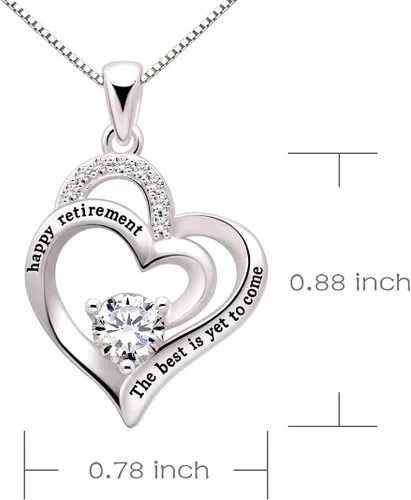 Vista 3 de ALOV Joyería de plata de ley feliz jubilación lo mejor está por venir Collar con colgante de circonita cúbica de corazón de amor, Plata esterlina