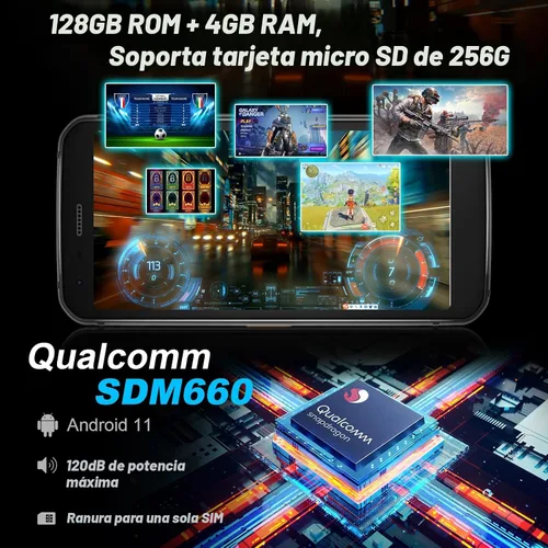 Vista 4 de Unifone S62 Teléfono celular resistente desbloqueado (128GB, 4GB) 5.7 pulgadas IP68 impermeable Android, cámara dual de 12 MP, batería todo el día