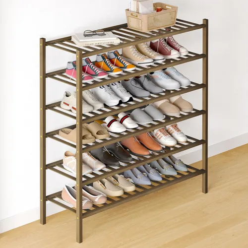 Vista 84 de Smiry Zapatero de bambú para armario, organizador de zapatos de madera de 3 niveles, estante apilable de almacenamiento de zapatos de madera