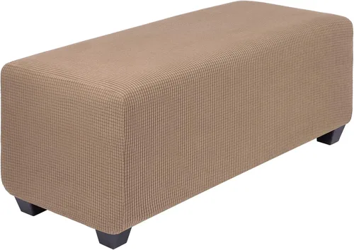 Vista 46 de PiccoCasa Funda otomana de alta elasticidad con parte inferior elástica, funda suave de tela jacquard a cuadros pequeños, funda rectangular