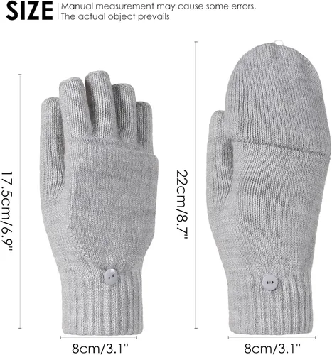 Vista 6 de Achiou Guantes de invierno sin dedos para hombres y mujeres, guantes convertibles cálidos de medio dedo con tapa abatible, guantes de punto de concha