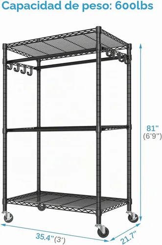 Vista 7 de VIPEK R2 Pro - Perchero enrollable para ropa de 2 lados, resistente con ruedas, estantes ajustables, varillas para colgar, armario portátil
