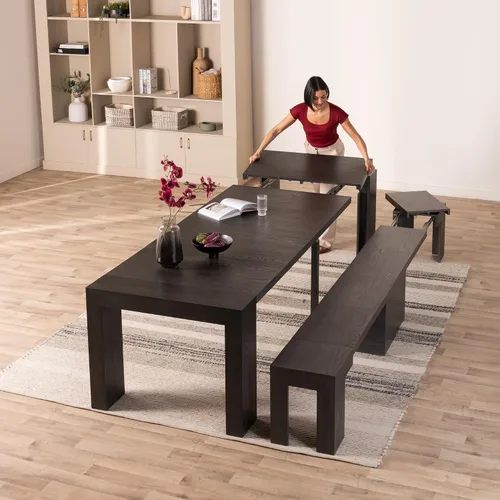 Vista 39 de Transformer Table - Mesa de comedor extensible de madera maciza, asientos 2-12, mesa de comedor expandible, muebles que ahorran espacio, muebles