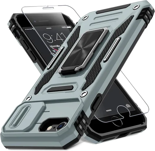 Vista 34 de DEERLAMN Funda para iPhone Air de 6.5 pulgadas con cubierta deslizante para cámara + protector de pantalla (2 paquetes), soporte de anillo giratorio