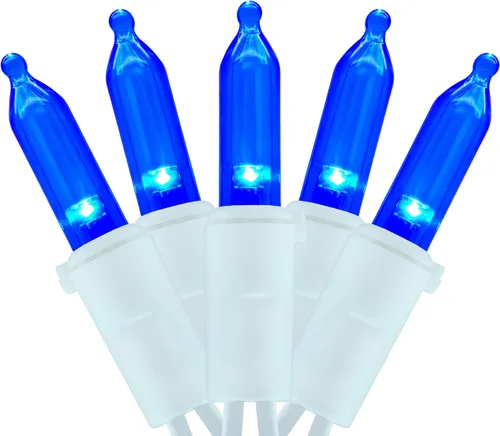 Vista 7 de YULETIME 200 Luces LED Azules de Navidad con Cable Azul, Paquete de 2 Tiras de 33 Pies, 100 Luces, Juego de Luces Navideñas Certificadas UL