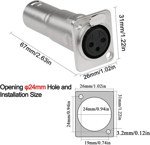 Vista 6 de QIANRENON XLR hembra a macho conector de micrófono 3 pines a enchufe adaptador de montaje acoplador conector de montaje de alimentación de montaje