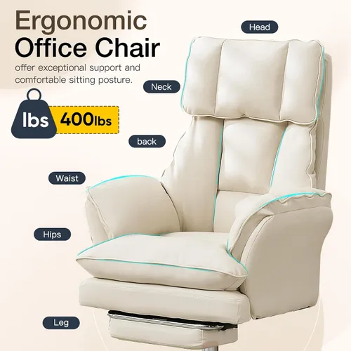 Vista 8 de Cloud - Silla de oficina con patas cruzadas con reposapiés, silla ergonómica ejecutiva grande y alta, reposabrazos abatibles para mascotas, silla