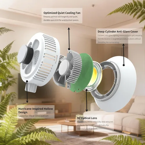 Vista 5 de Luz LED de cultivo para plantas de interior, luz de crecimiento de disco de espectro completo de 10 W con temporizador, lámpara magnética de cultivo