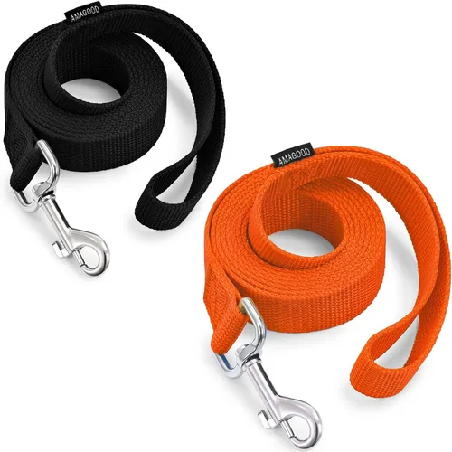 Vista 41 de AMAGOOD 6 pies de correas para cachorros/perros, correa de estilo tradicional resistente con gancho de cuello fácil de usar, correa para perros Negro