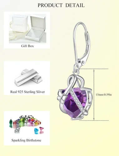 Vista 6 de Aretes colgantes de mariposa de plata de ley 925 con piedra natal de corazón infinito para mujer