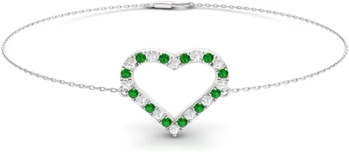 Vista 5 de Diamondere Pulsera de cadena de corazón de diamantes y piedras preciosas naturales y certificadas, en oro blanco de 14 quilates, pulsera de 0.34